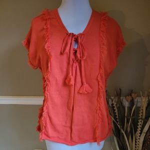 Lisa Todd Ruffle Cap Sleeve Sweater L